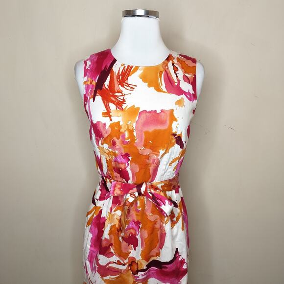 Calvin Klein Floral Belted Dress Stretch Cotton - Picture 2 of 7